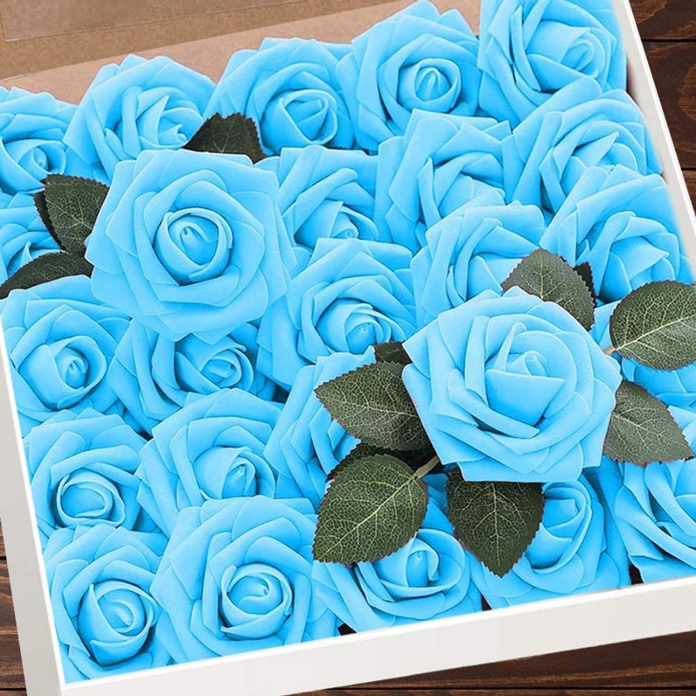25PCS Lifelike Foam Artificial Flowers with Stems Boxed Fake Roses Floral Arrangements DIY Bouquets Home Decoration