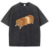 Oversize T Shirt Vintage Washed Cotton T-Shirt Y2k Retro Hummor Bread Cat Graphic Tee Casual Streetwear Spring Summer