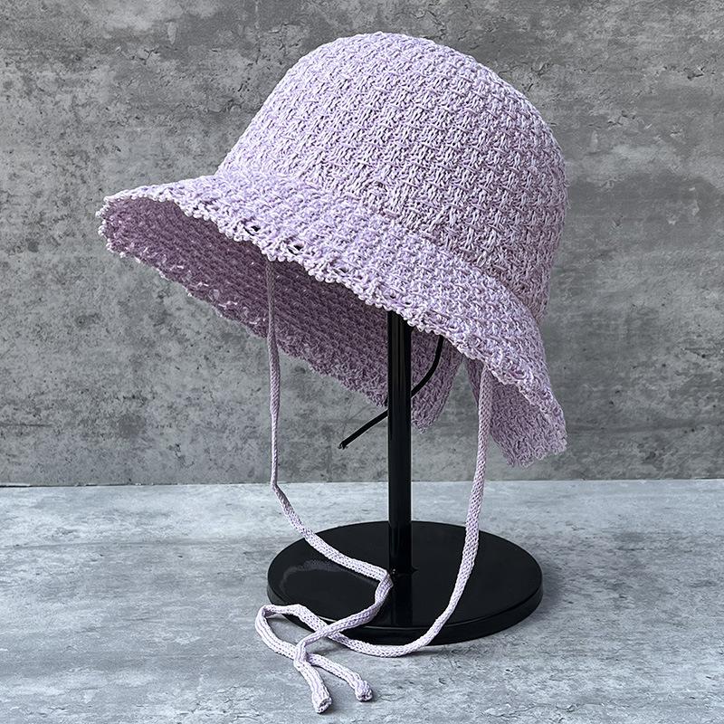 

Fresh Strap Pot Hat Lace Bucket Hat Women S Spring And Summer Knitted Wide Brim Mori Sweet And Cute Sun Hat M (55-58cm) slit with straps