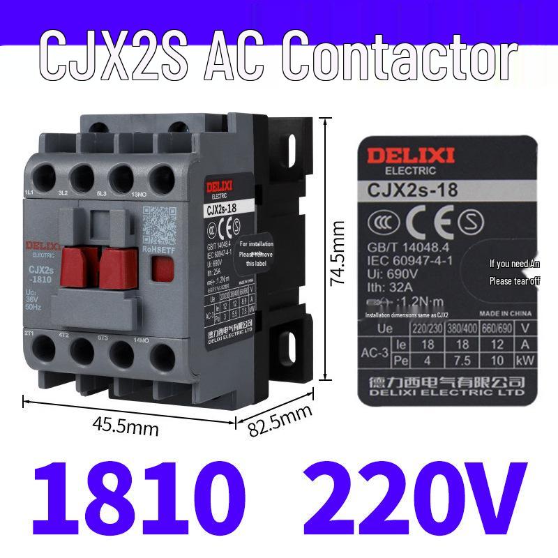 DELIXI CJX2S AC Contactor 1810 1801 1811 - Voltages: 220V, 380V, 110V, 36V, 24V.