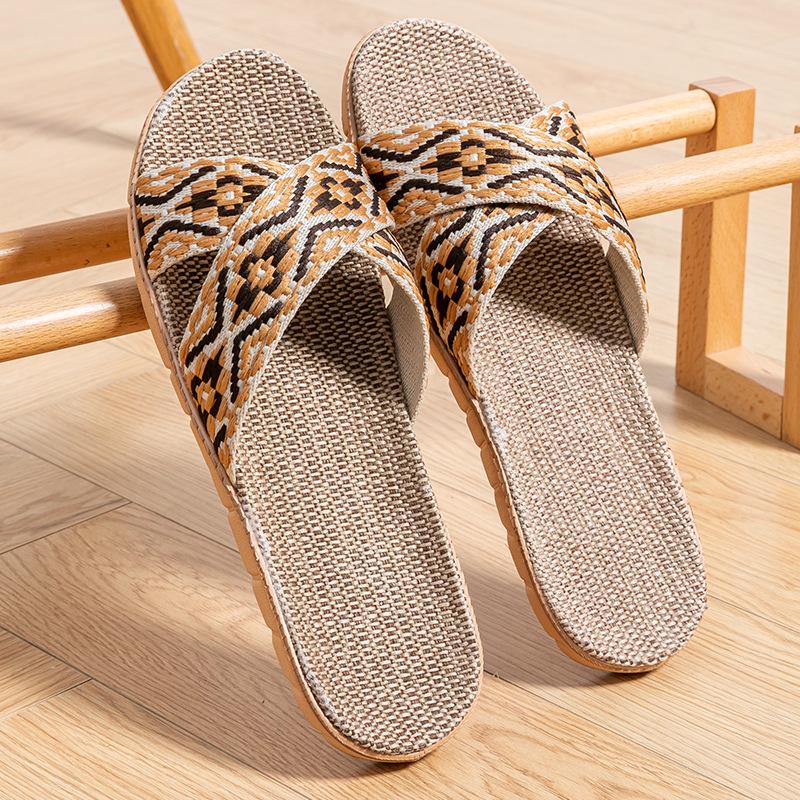 Unisex Thick-Bottom Rattan Straw Linen Slippers for All Seasons
