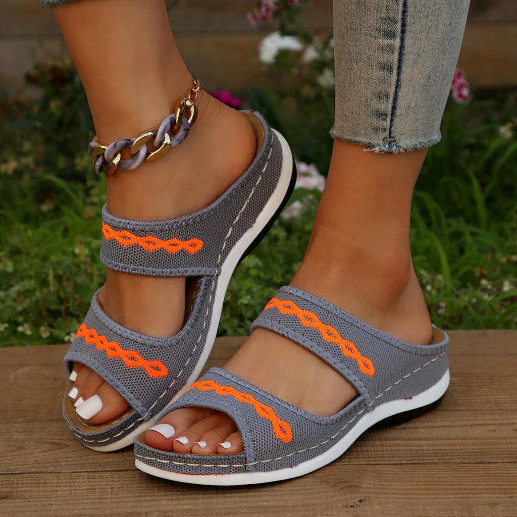 Papuci cu pană de bază pentru femei, papuci de vară din plasă respirabilă, pantofi de modă retro cu platformă, papuci casual de exterior pentru damă