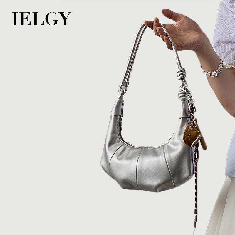 IELGY Ladies Underarm Bag Silver All-Match Croissant Bag