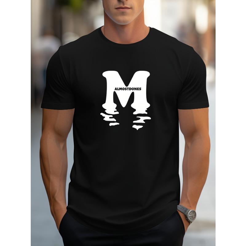 Men s trendy letter print right shoulder T-shirt S