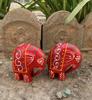 Red Appu Elephant Pair: Handcrafted Wooden Statues, Mini Animal