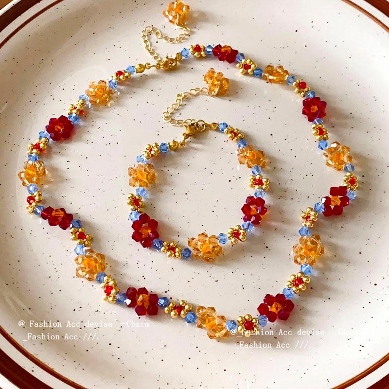 Beaded woven flower necklace - sweet & fresh forest style choker
