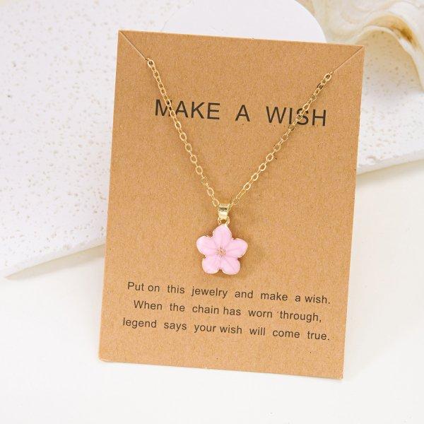 New Flower Pendant Necklace for Women Romantic Cherry Blossom Gold Color Metal Chain Choker Party Wedding Neck Jewelry