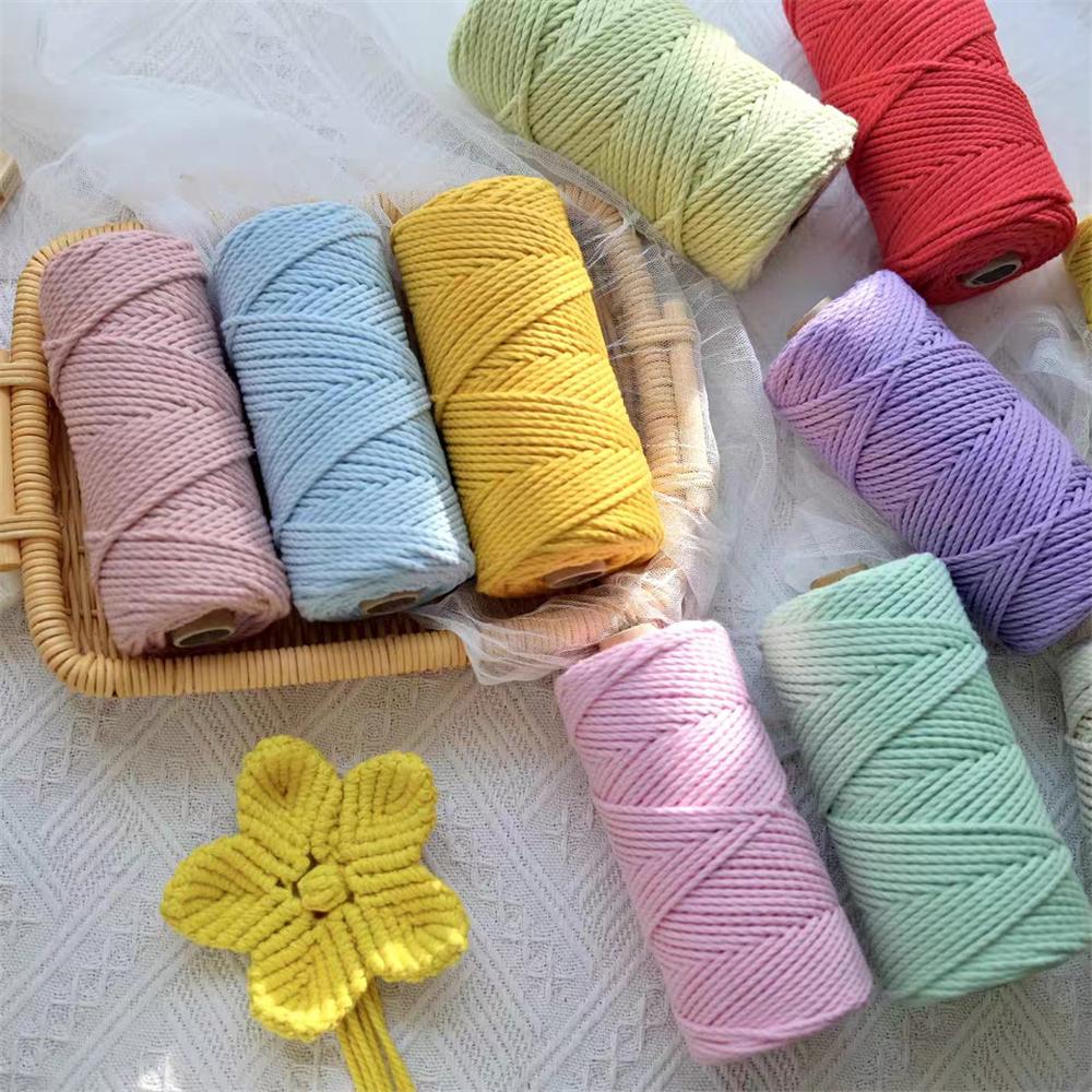 42 Colors 3mm 3-Ply Cotton Cord Pure Cotton 3 Strands Rope Home Tapestry Kids Handmade DIY Macrame Cord