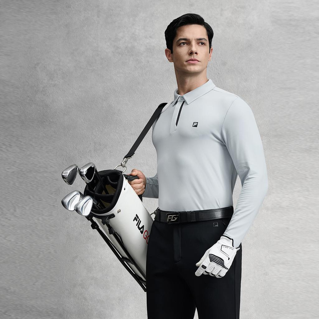 Fila Golf Series Simple Fashion Trendy Casual Sports Polo Shirt Men Tops Satin-Gray-Blue A11M545213FLB