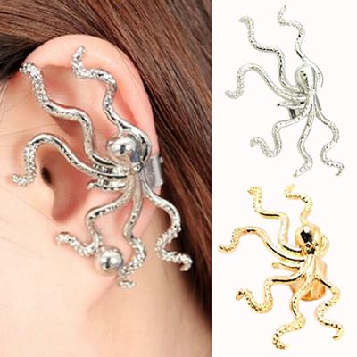 Damen Punk Rock Krake Form Ohrstecker Manschette Clip Schnalle Ohrring