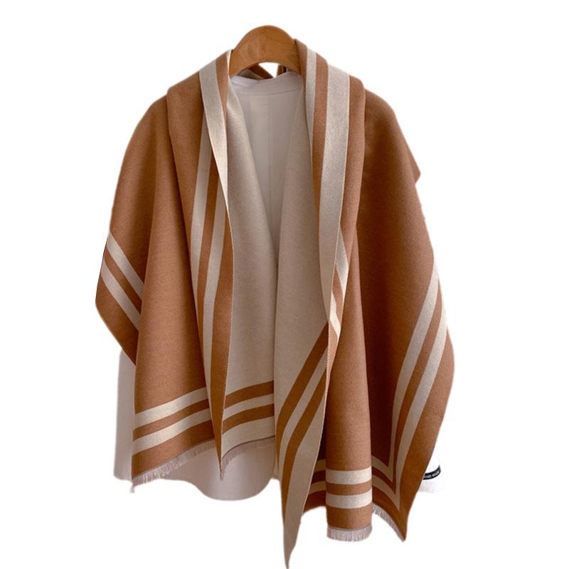 Autumn And Winter Imitation Cashmere Solid Color Geometric Line Jacquard Shawl Thickened Warm Women'S Scarf