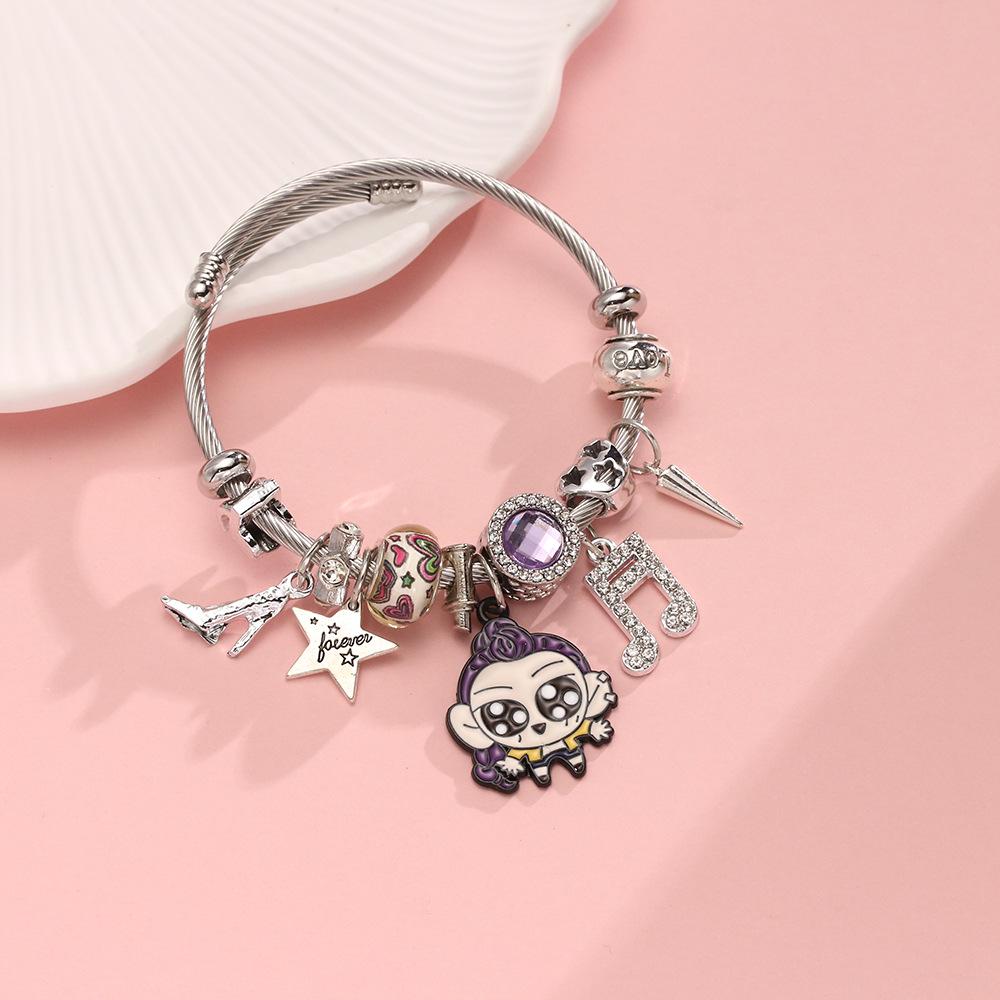 K-POP Demon Hunter Girl Group Rhinestone Pendant Stainless Steel Bangle Bracelet