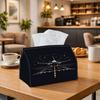 2D Flat,1pc Modern Night Aviation Art Tissue Box Holder | Airplane Runway Lights Dark Vector Soft Fabric Organizer with Neat Stitching and Smooth Lid,