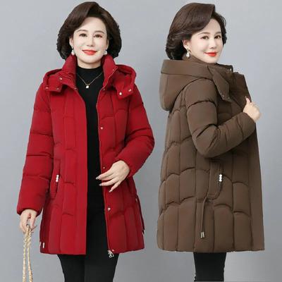 Mütterjacken Winter Damen Verdickte Jacken Daunen Baumwolle Parkas Kapuze Gesteppt Lang Taschen Mantel Mittleren Alters Weiblich Übermantel