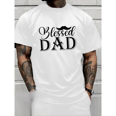 Europäische Größen Gesegneter Papa T-Shirt | Romantisches Bedrucktes T-Shirt für Paare, Weiß, Lässiger Stil, Rundhalsausschnitt, Normale Passform, Kurzarm
