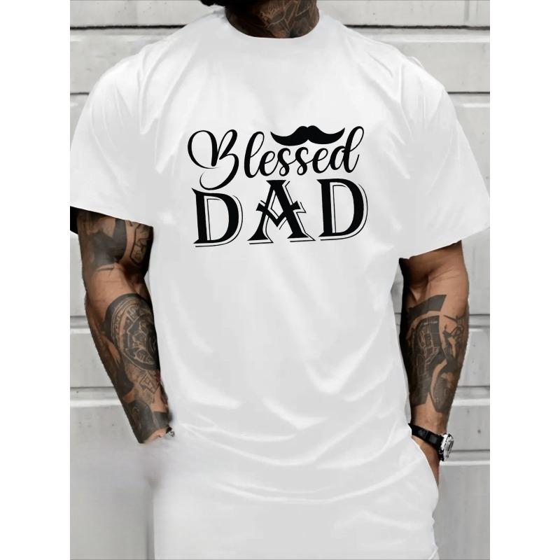 

European sizes Blessed Dad Tee | Romantic Printed T-shirt for Couples, White, Casual Style, Crew Neck, Regular Fit, Short Sleeve 4XL білий