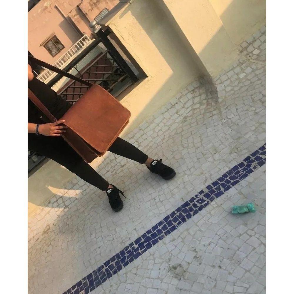 Pánská kozí kůže messenger Real satchel bag pravá hnědá aktovka na notebook