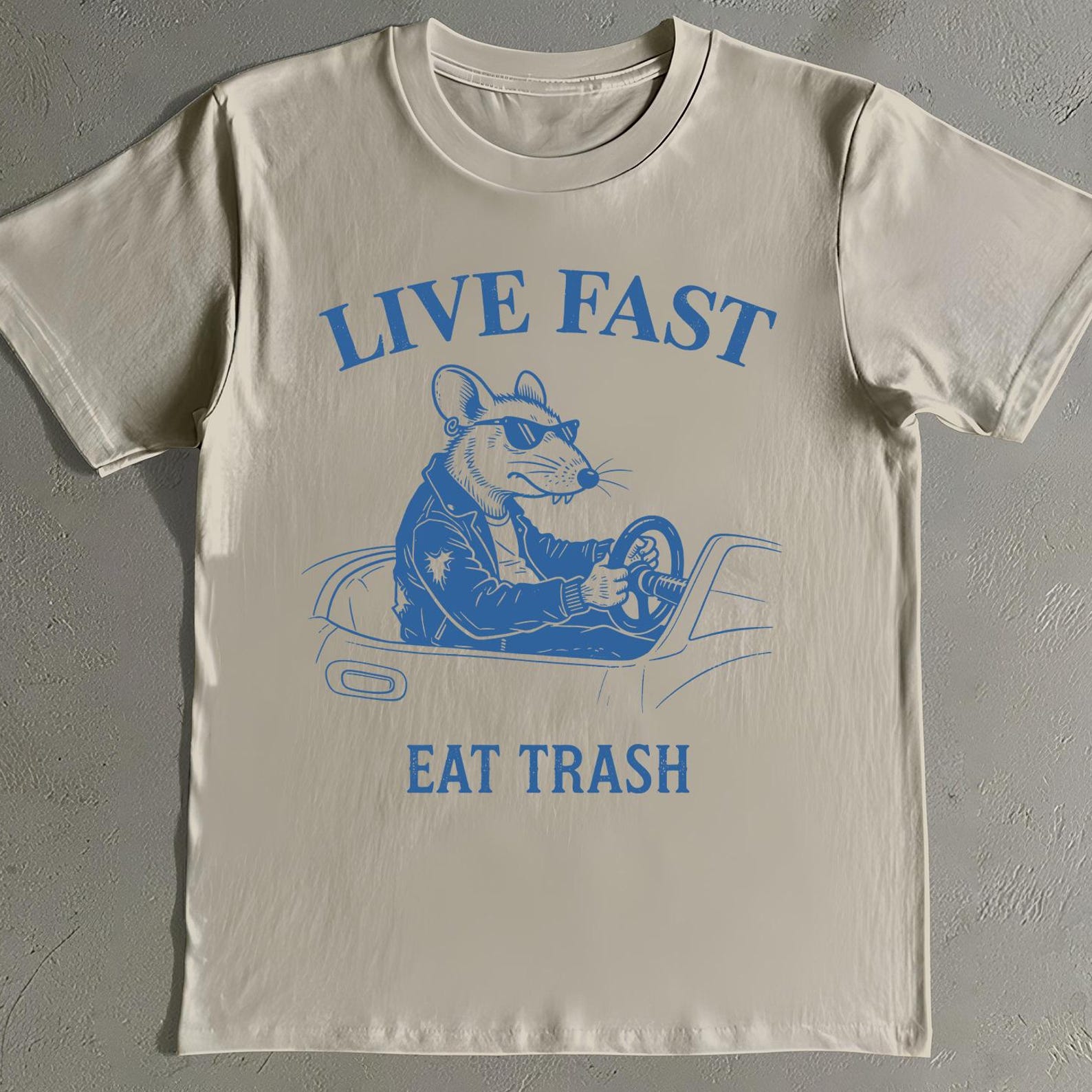 Live Fast Eat Trash Shirt - Funny Vintage Rat Driving Car T-Shirt XL