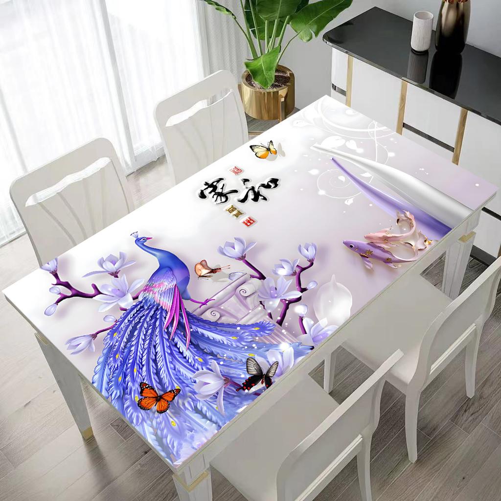 Floral Patterned Tablecloth, Placemat, Waterproof, Oil-proof, Heat-resistant, Washable, Rectangular PVC Coffee Table Protector