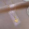 Titanium Steel Luxury Zirconia Necklace with Electroplated Gold Pendant in Fresh INS Style.