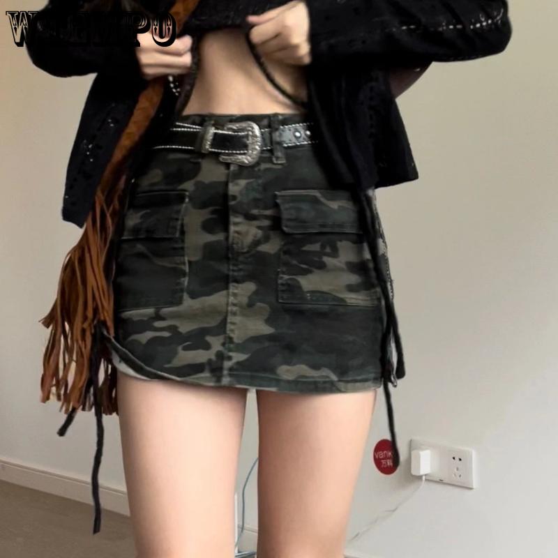 

Жіноча коротка спідниця великого розміру, робочий камуфляж, стрейч, джинсова коротка спідниця з високою талією, вузький пакет, стегна, трапеція L