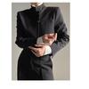 Vintage Black Bottoming Shirt Women Stand Collar Ruffles Slim Blouses Japanese Victorian Long Sleeve Blusas