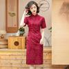 Chinese style women's clothing summer new red cotton and linen daily improvement cheongsam dress 11017