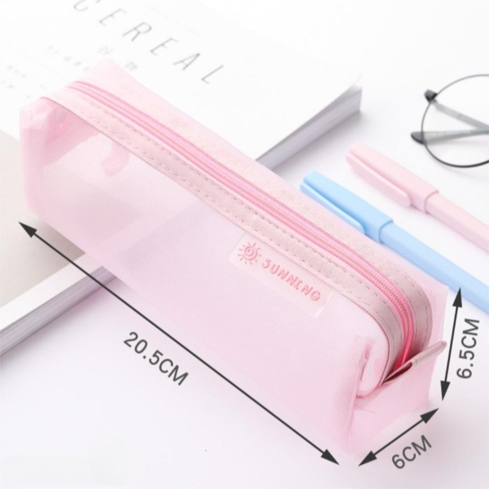 Multicolor Pencil Pouch Translucent Stationery Bag Portable Mesh Pencil Bag  Student