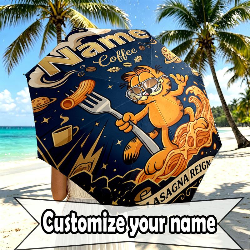 Personalisierter Garfield-Druckschirm mit individuellem Namen, Automatisches Öffnen und Schließen, Stabiler 8-Rippen-Rahmen, Für Pendeln, Camping, Wandern, Geburtstagsgeschenk