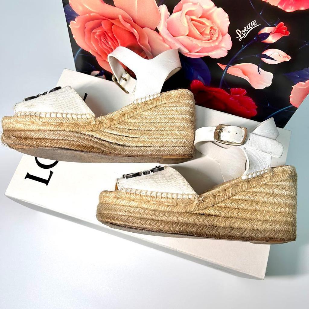 Used [23.5cm] LOEWE Anagram Wedge Espadrille Sandals White