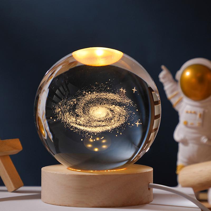 6cm 3D Crystal Ball Crystal Planet Night Light Laser Engraved Solar System Globe Christmas Birthday Gift Home Desktop Decoration