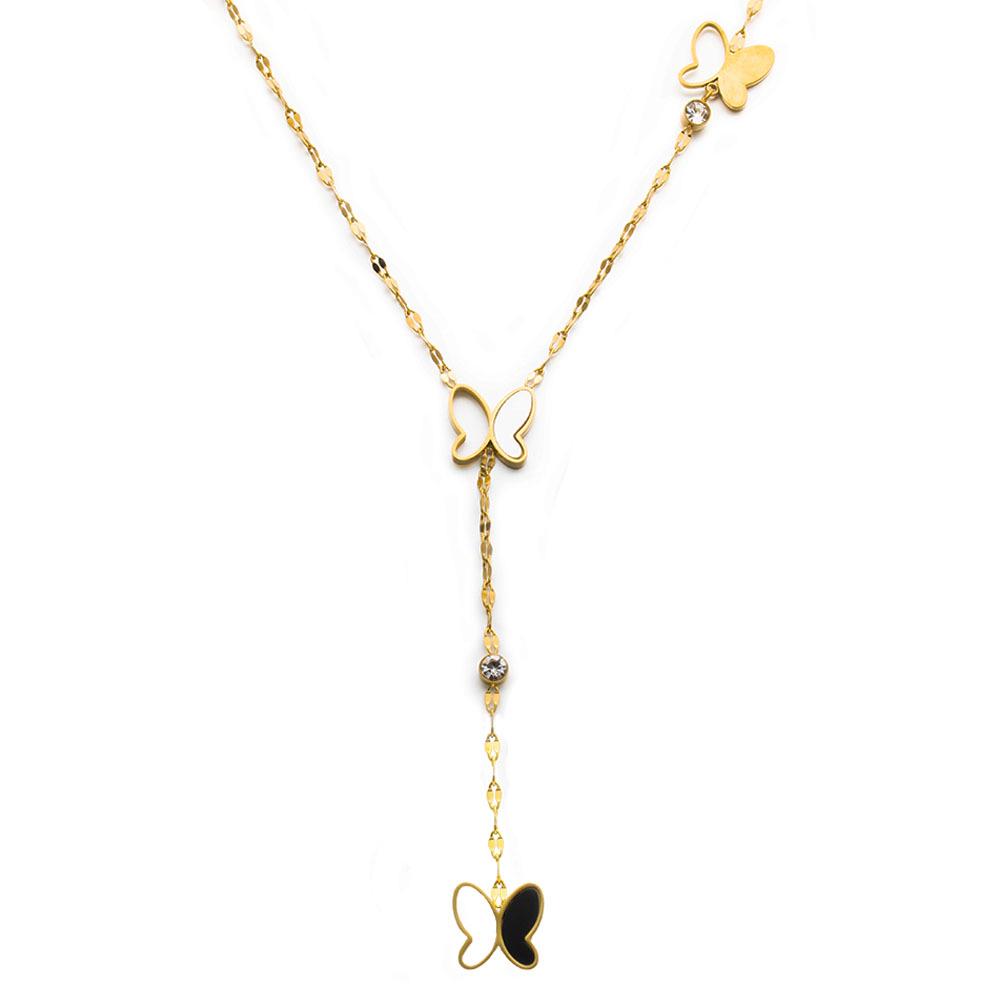 Korean Luxury White Shell Butterfly Necklace with Titanium Steel and Rhinestones - Trendy Fashion Jewelry