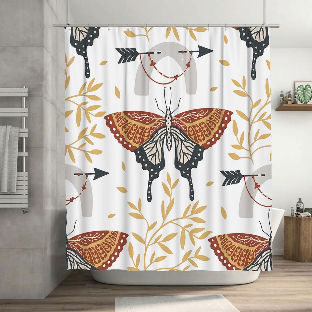 Whimsical Bath Shower Curtain Decorative Butterfly Arrow Pattern Fabric Waterproof Bathroom Liner for Home Decor Modern Artistic