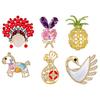 Brooch Pin for Women, Lightweight Lapel Pin with Rhinestones Inlaid, National Style Badge with Peking Opera Face Paint Pineapples Bunnies Money