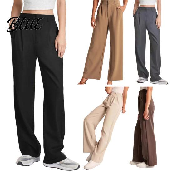 Commuting Outfit Women Suit Pants Button Zipper Fly Solid Color Trousers Pocket Decoration with Pockets