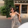 New French Floral Suspender Dress Women's Summer Small Temperament Waist Long Dress Europe and America