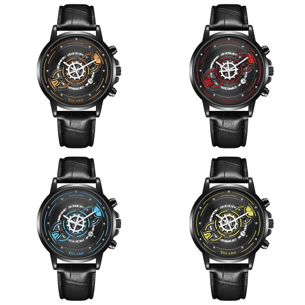 Mens Fashion Quartz Watch With Leather Strap And 24h Indicator For Casual Wear