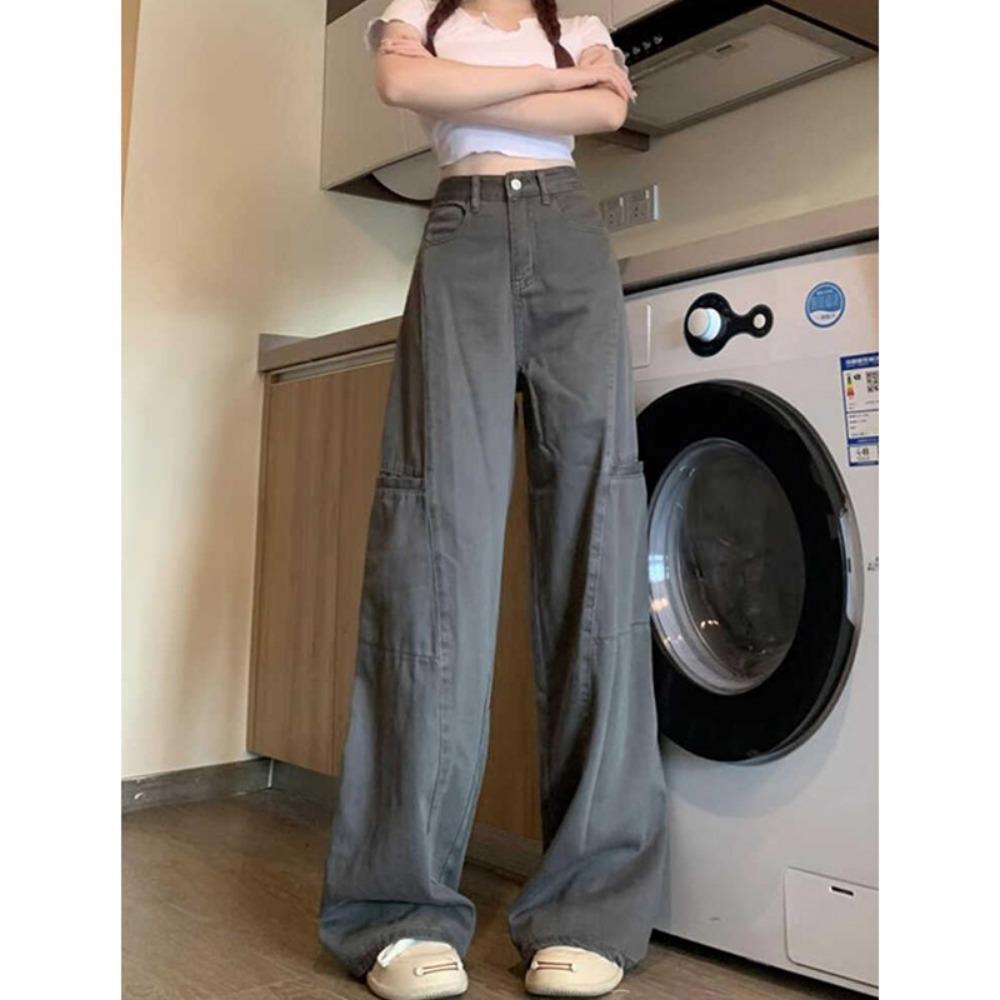 American Tooling Jeans Women's Spring and Autumn New High Waist Loose Wide Legs Thin Versatile Straight Jeans