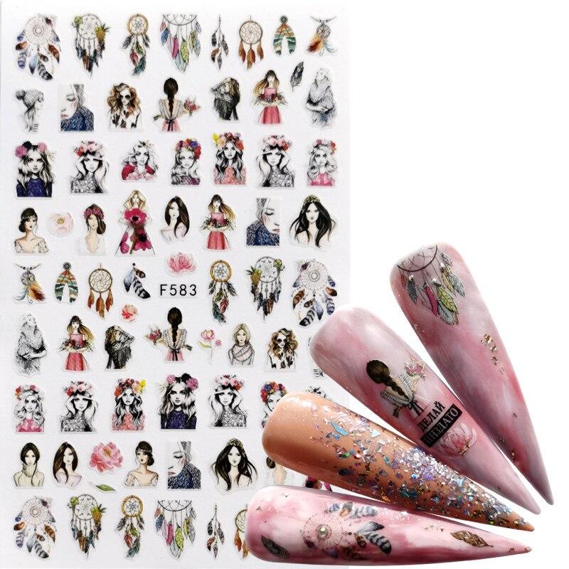 1pc 3D Nail Stickers Spring Summer Natural Flower Leaves Simulation Dried Flower Dragonfly Nail Applique Water Slides Decoration