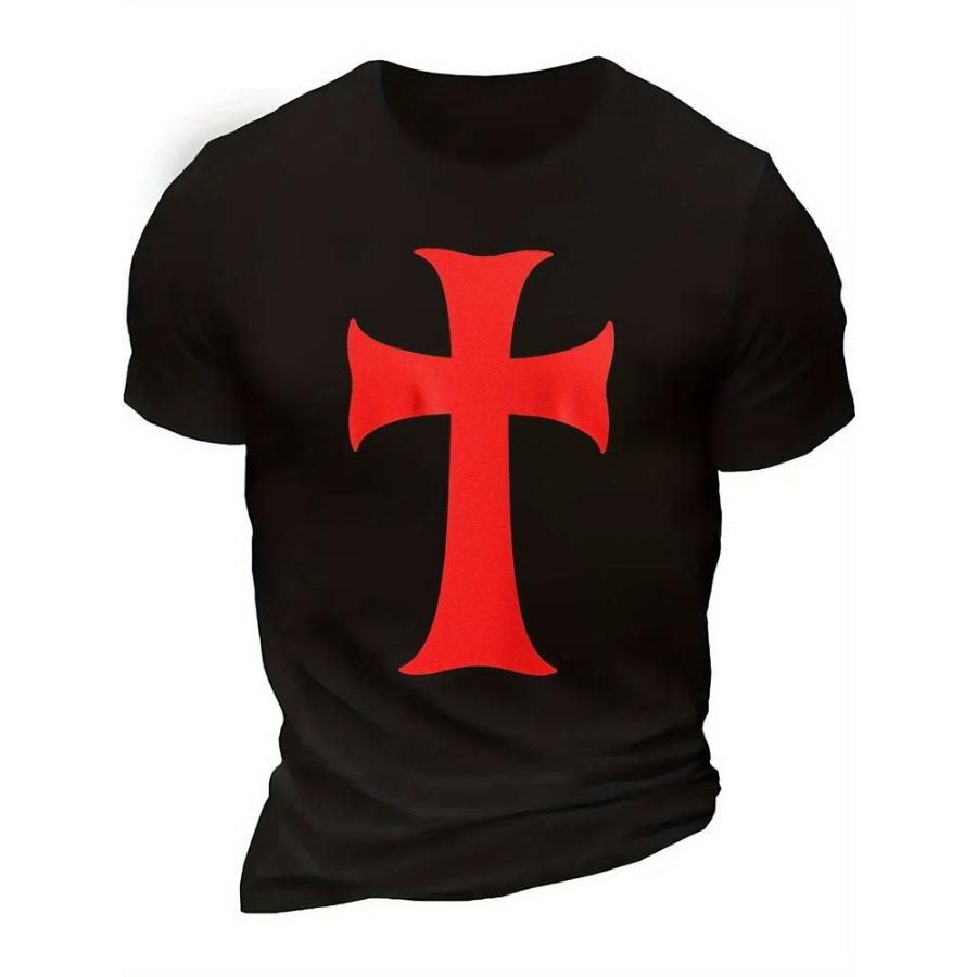 Tempelritter Kreuzzüge Kreuz Grafik T-Shirt 100% Baumwolle Rundhals Kurzarm Sommer Lässig Herren T-Shirt Streetwear