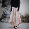 25 Small Warm Spring-Summer All-Cotton Irregular Swing Long Skirt, Literary Cotton-Linen Half-Body Skirt with Elastic Waist, Retro Style