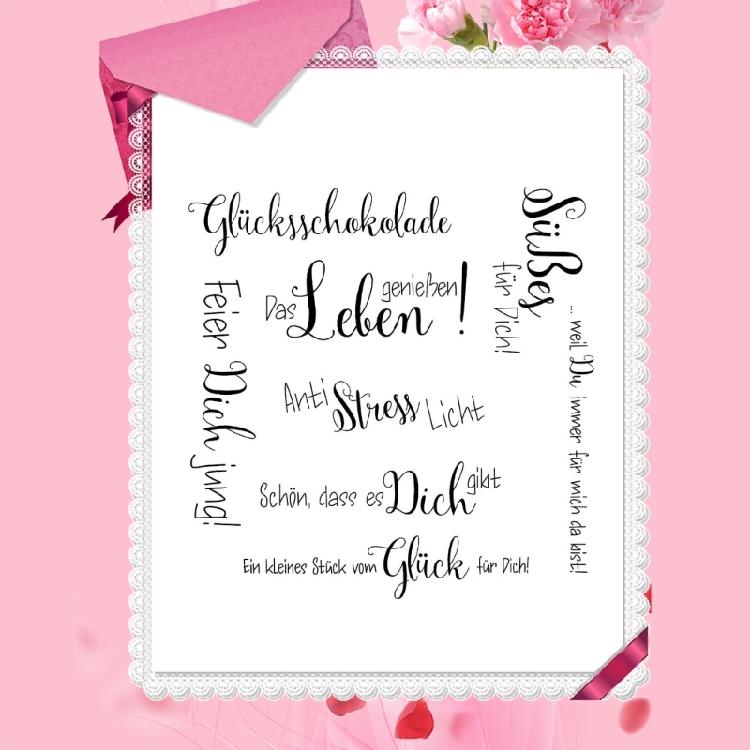 5 Stück Klarer Silikonstempel für Geburtstags Kartenherstellung Scrapbooking Deutsche Sprüche und Blumenstempel für Bastelverzierungen