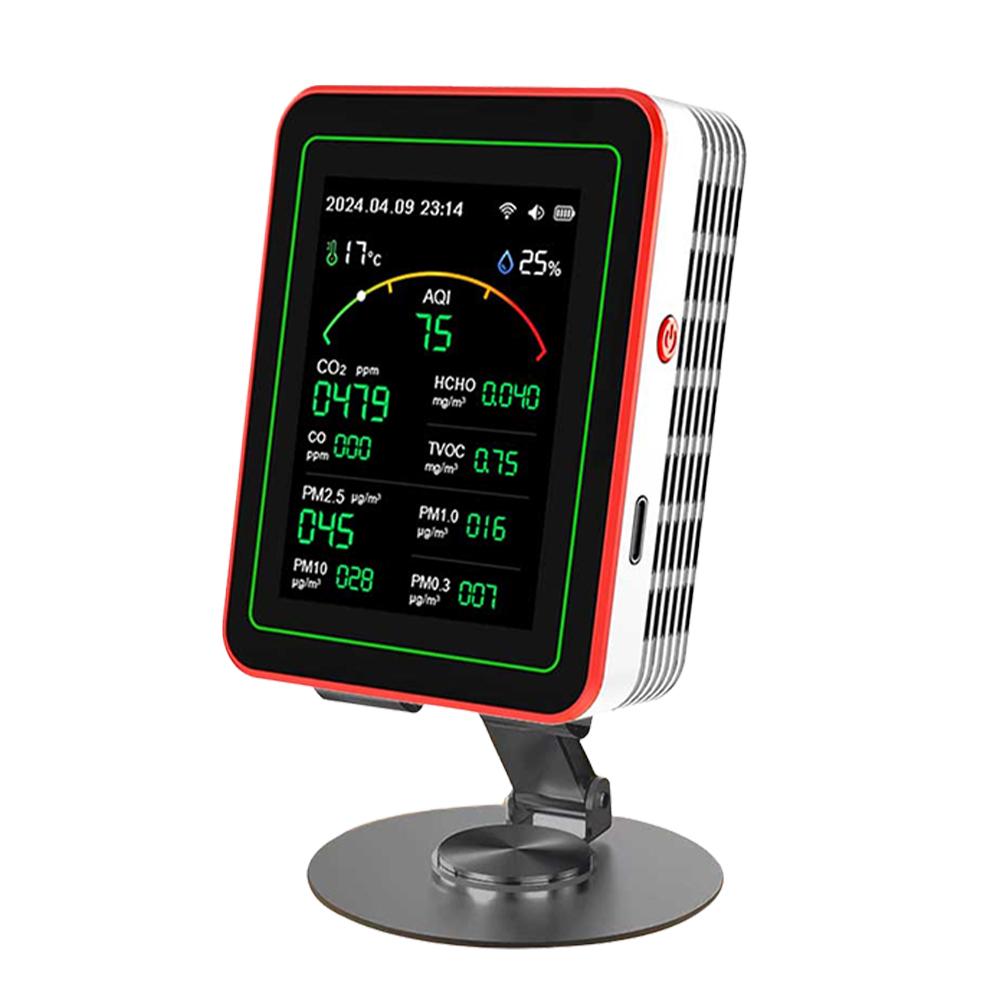 

15-in-1 Air Quality Monitor PM2.5 PM10 CO CO2 TVOC HCHO AQI Tester 2.8inch TFT Color Screen with Desktop Stand for Office School