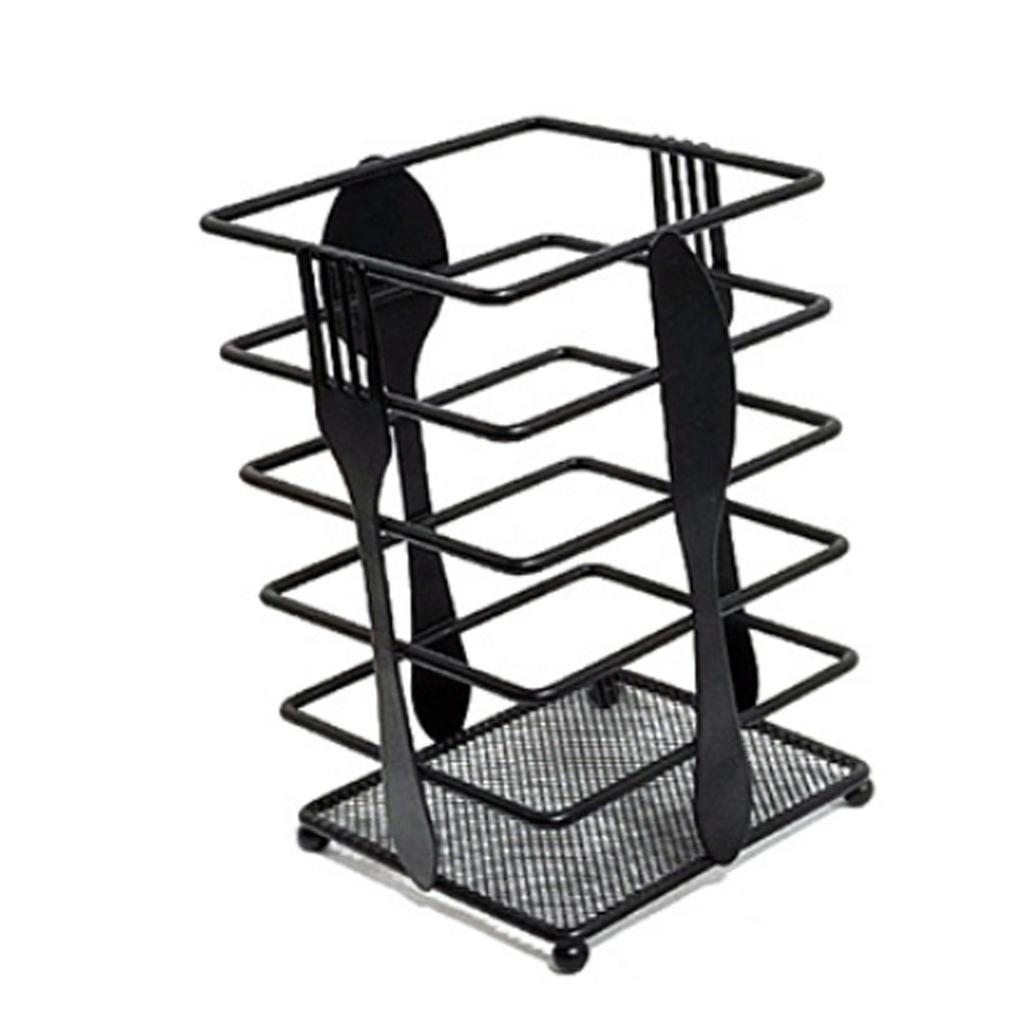 Countertop Utensil Holder Matte Black Modern Multifunctional Metal Cutlery Drainer for Forks Spoons Cooking Utensils