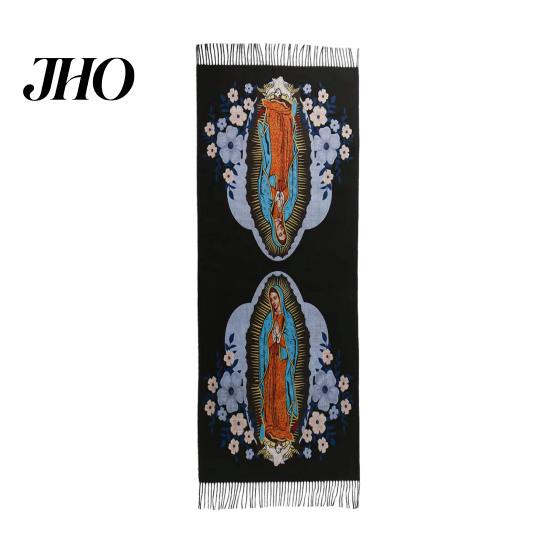 Versatile Silk Scarf Virgin Mary Shawl Soft Cashmere Warm Wrap Luxury Comfort Tassel Scarves Winter Lightweight Blanket Religious Accessory Fine Weave