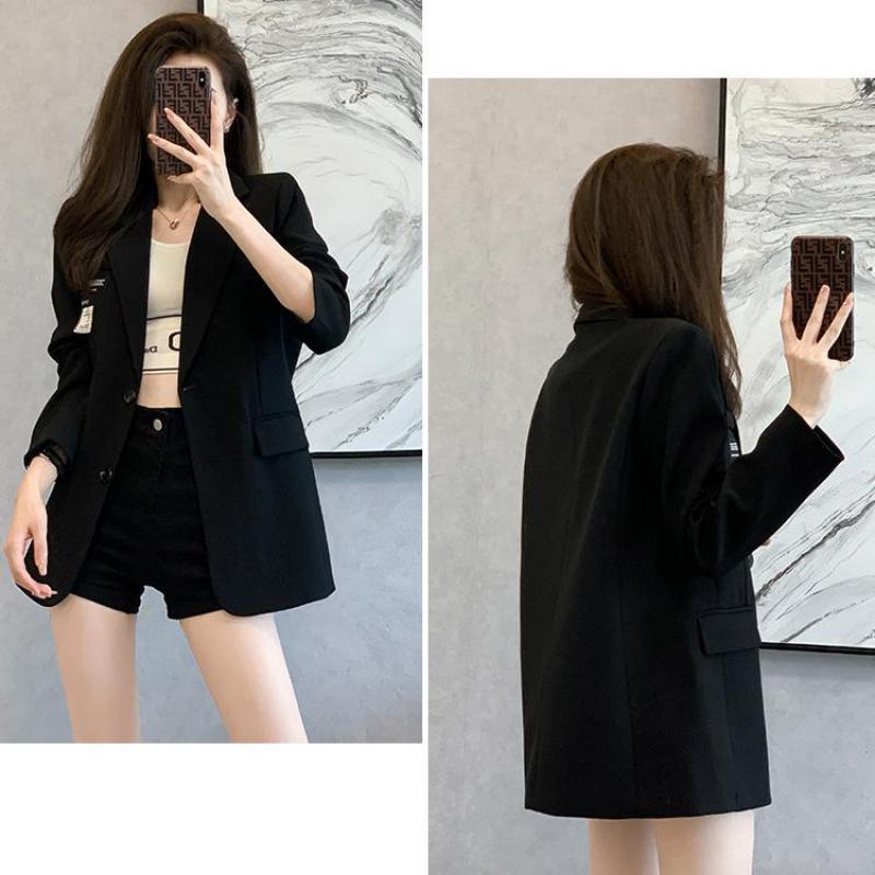 Nové podzimní korejské volné dámské blejzry s dlouhým rukávem Office Lady Plus velikost 3xl černé oblečení