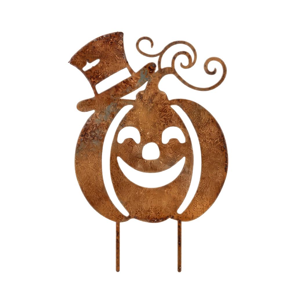 Wrought Halloween Pumpkin Garden Stake - Vintage Distressed Yard for Fall Outdoor Decor