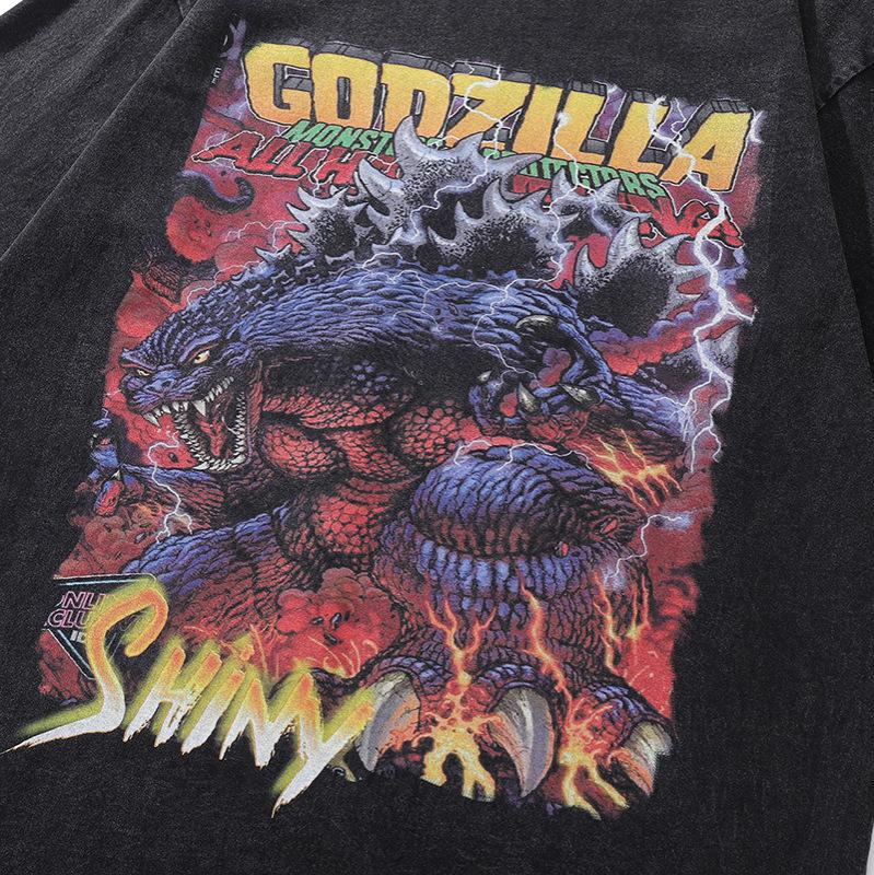 American High Street Punk Heavy Small Neckline Washed Old Short-Sleeved T-Shirt Men'S And Women'S Retro Style Half-Sleeved Tee