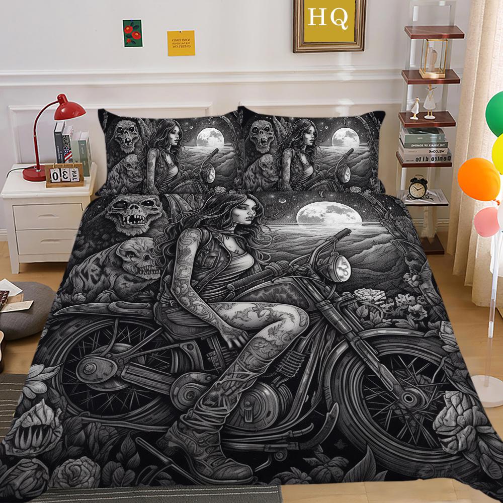 Beauty Skull Printed Bed Set Twin Size Polyester Comforter Cover Set Teen Design Superior Home Bedclothes
