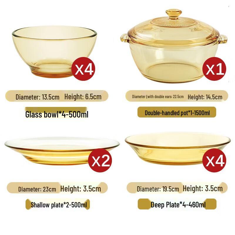 Yi Le Ya Amber Glass Dinnerware Set